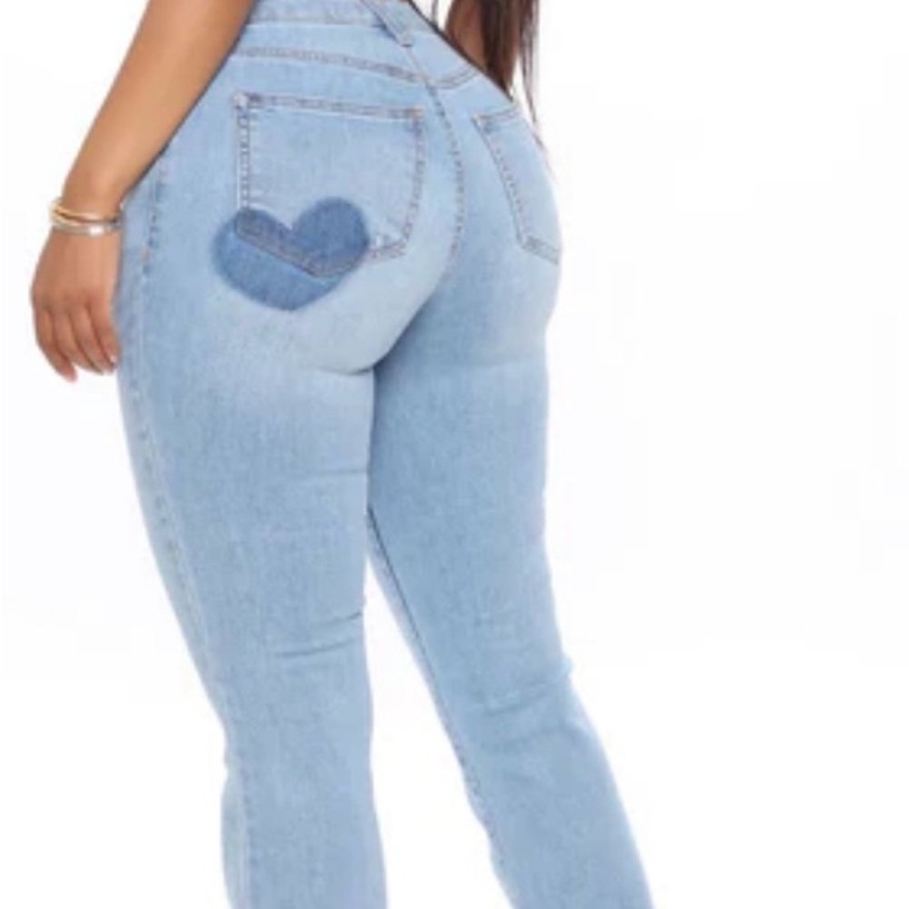 Fashion Nova Light Blue Skinny Jeans with Heart Detail